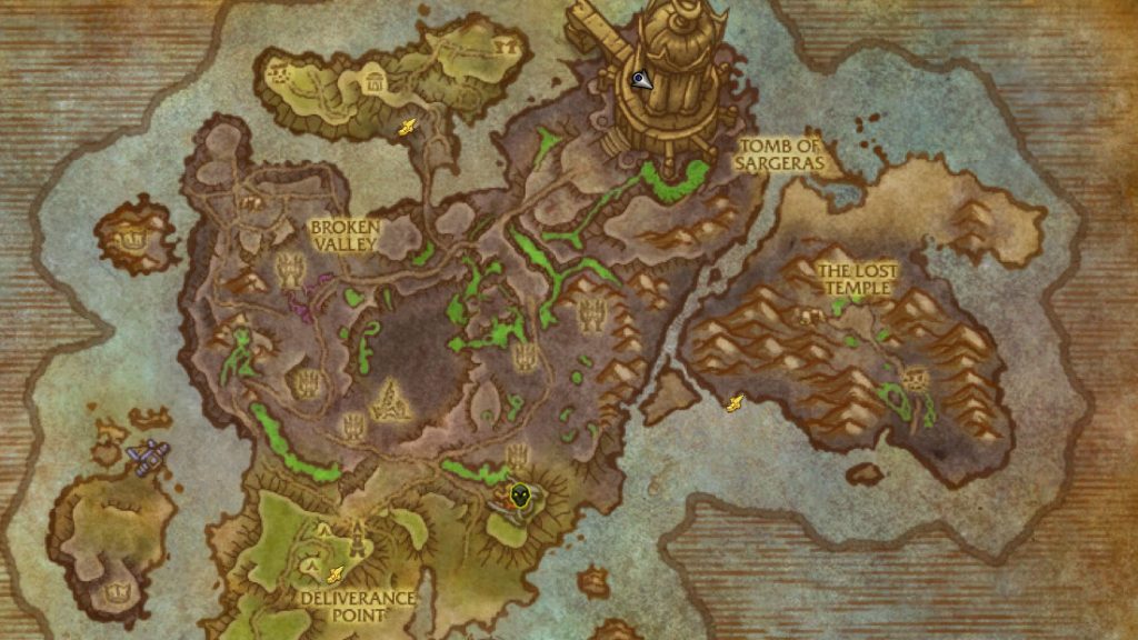 Map showing Cathedral of Eternal Night entrance on the Broken Shore